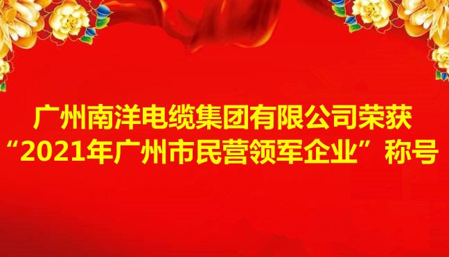 喜讯-广州南洋电缆集团有限公司荣获“2021年广州市民营领军企业”称号